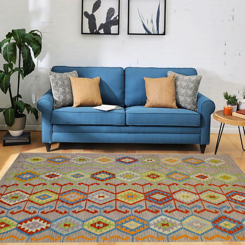 handmade Modern Kilim Purple Rust Hand-Woven RECTANGLE 100% WOOL area rug 7x10