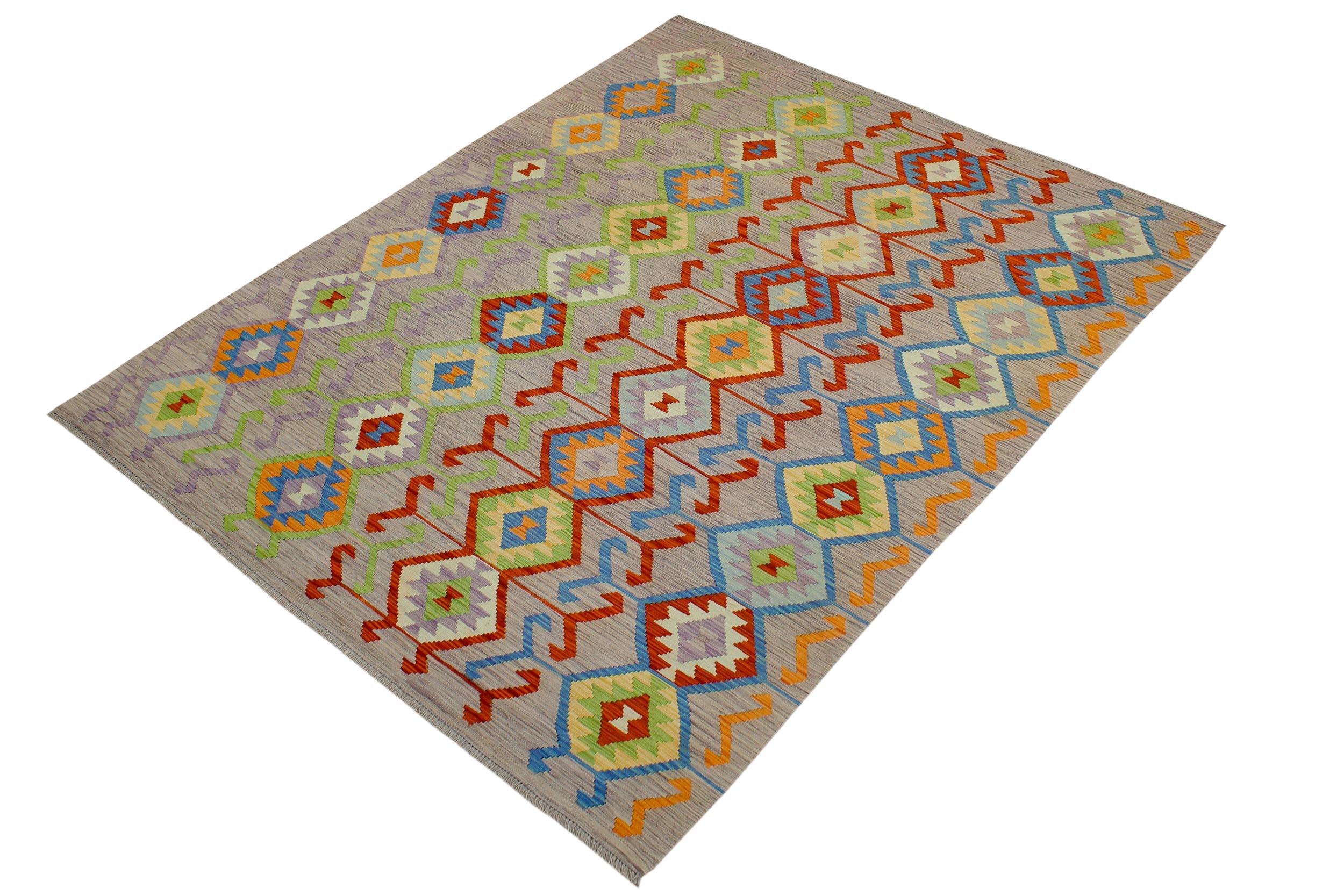 handmade Modern Kilim Purple Rust Hand-Woven RECTANGLE 100% WOOL area rug 7x10