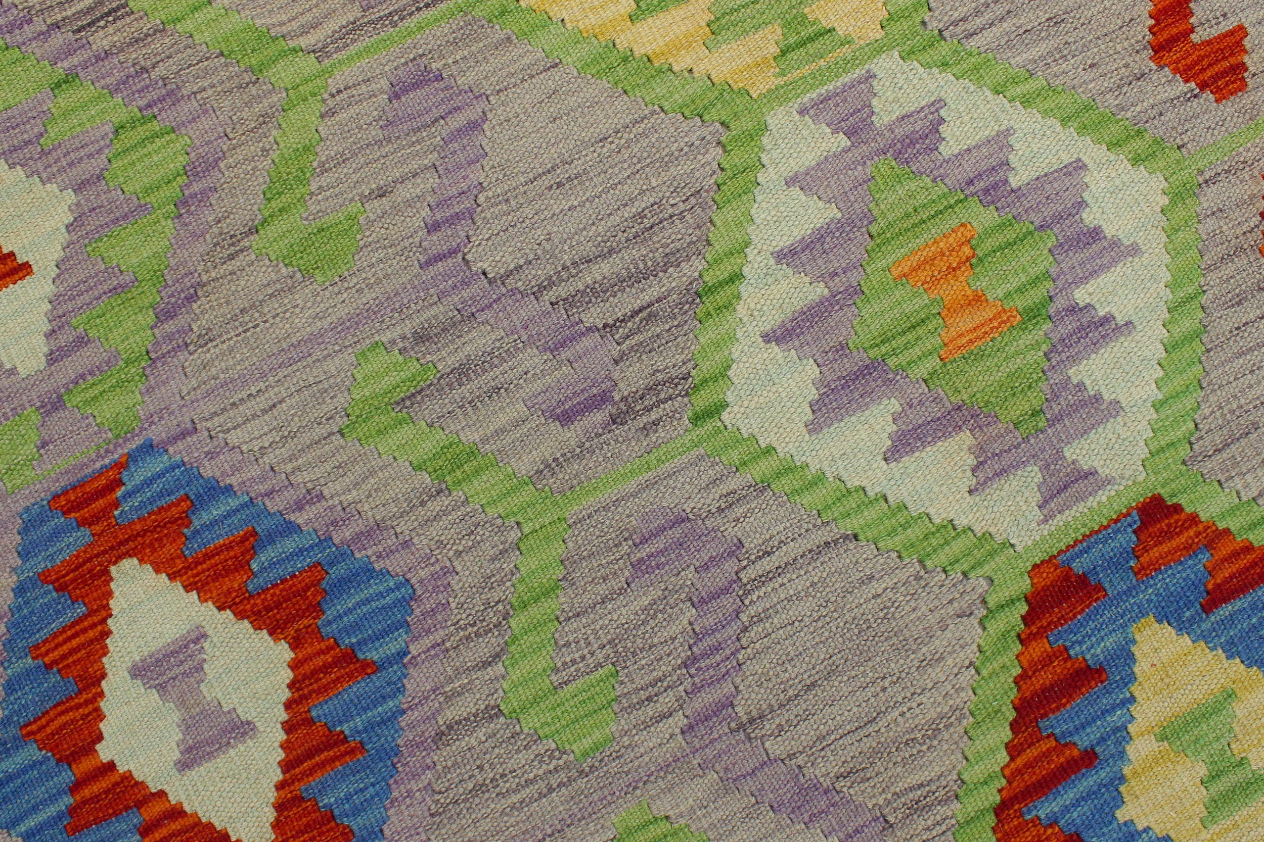 handmade Modern Kilim Purple Rust Hand-Woven RECTANGLE 100% WOOL area rug 7x10