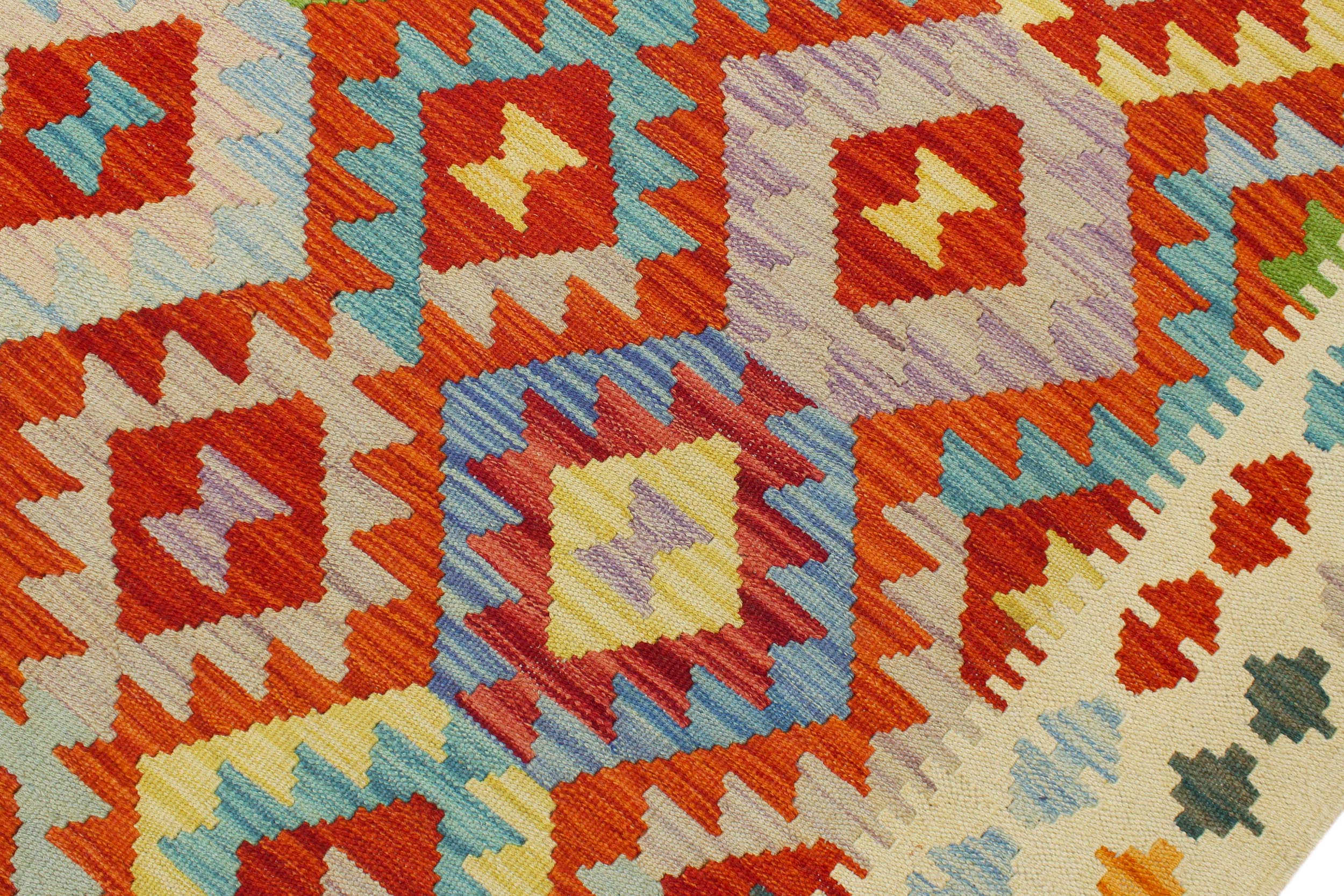 handmade Geometric Kilim Rust Beige Hand-Woven RECTANGLE 100% WOOL area rug 5 x 7