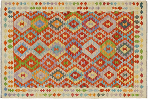 handmade Geometric Kilim Rust Beige Hand-Woven RECTANGLE 100% WOOL area rug 5 x 7