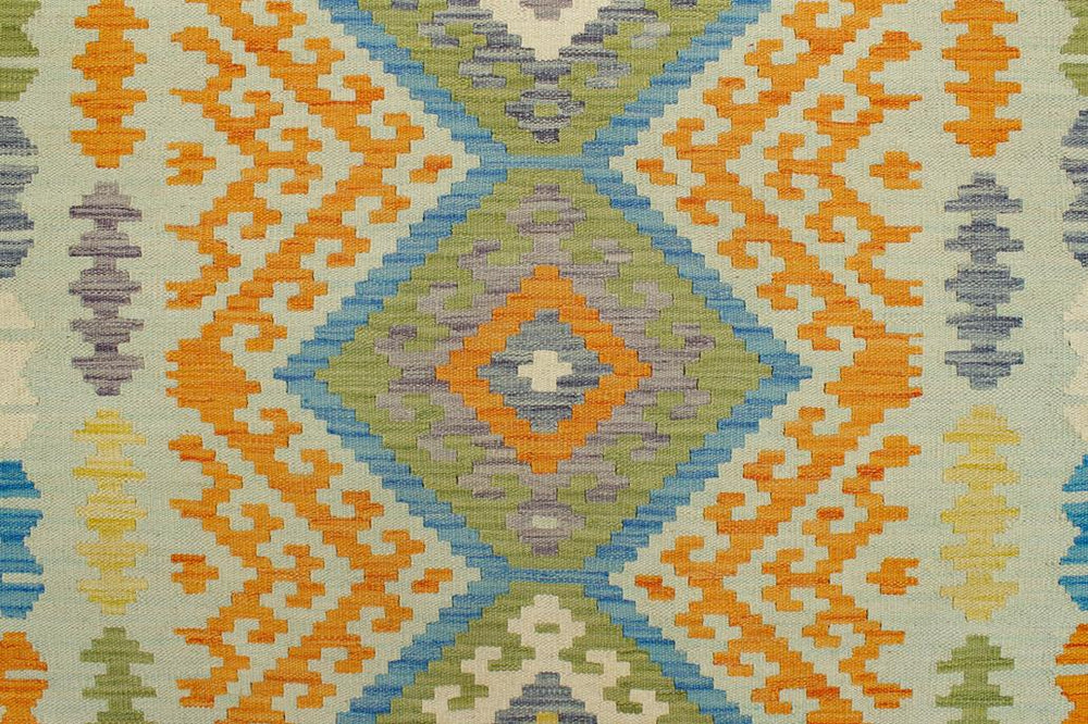Flat Weave Kilim Antique Navaho Vintage handmade Geometric Kilim Blue Orange Hand-Woven Rectangle 100% Wool Area Rug 5x6 