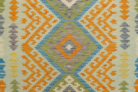 handmade Geometric Kilim Blue Orange Hand-Woven RECTANGLE 100% WOOL area rug 5x6