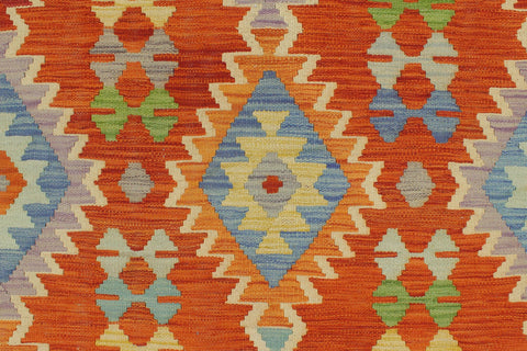 handmade Geometric Kilim Rust Blue Hand-Woven RECTANGLE 100% WOOL area rug 5 x 7