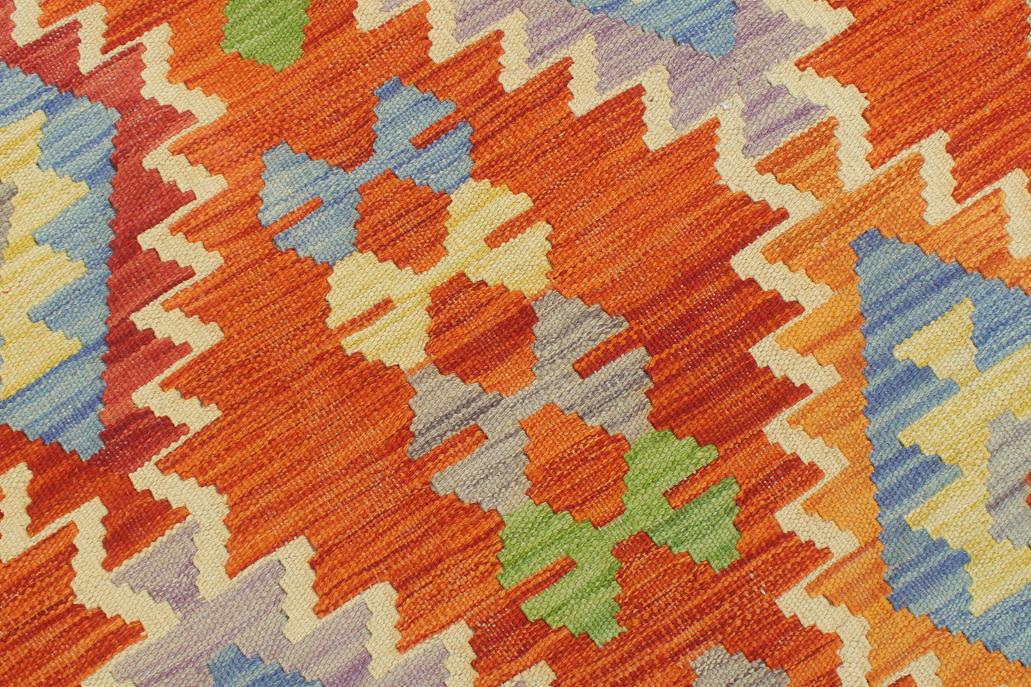 Flat Weave Kilim Antique Navaho Vintage handmade Modern Kilim Rust Blue Hand-Woven Rectangle 100% Wool Area Rug 5x7 