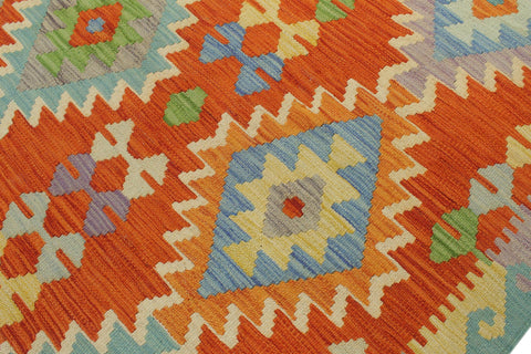 handmade Geometric Kilim Rust Blue Hand-Woven RECTANGLE 100% WOOL area rug 5 x 7