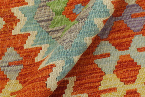 handmade Geometric Kilim Rust Blue Hand-Woven RECTANGLE 100% WOOL area rug 5 x 7