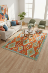 Chic Turkish Kilim Burke Hand-Woven Wool Rug - 5'0''X6'6''