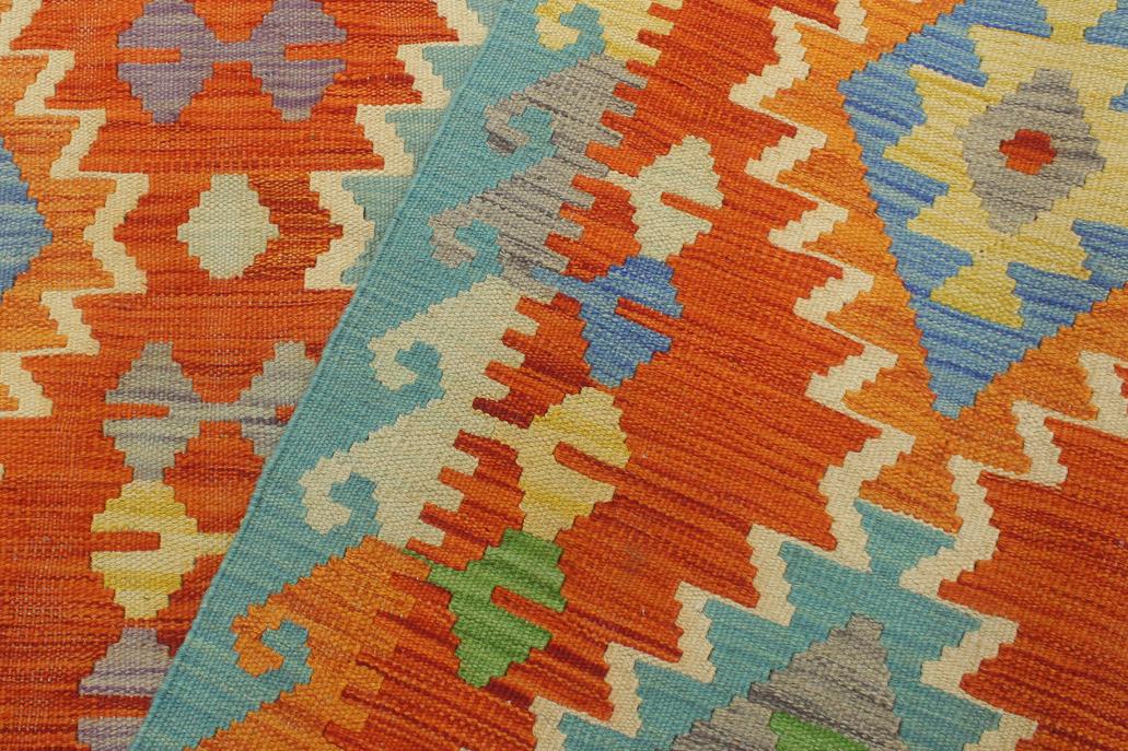 Flat Weave Kilim Antique Navaho Vintage handmade Modern Kilim Rust Blue Hand-Woven Rectangle 100% Wool Area Rug 5x7 