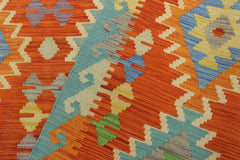 Flat Weave Kilim Antique Navaho Vintage handmade Modern Kilim Rust Blue Hand-Woven Rectangle 100% Wool Area Rug 5x7 