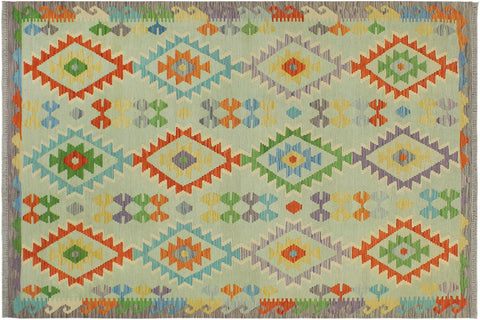 handmade Geometric Kilim Blue Rust Hand-Woven RECTANGLE 100% WOOL area rug 5x6