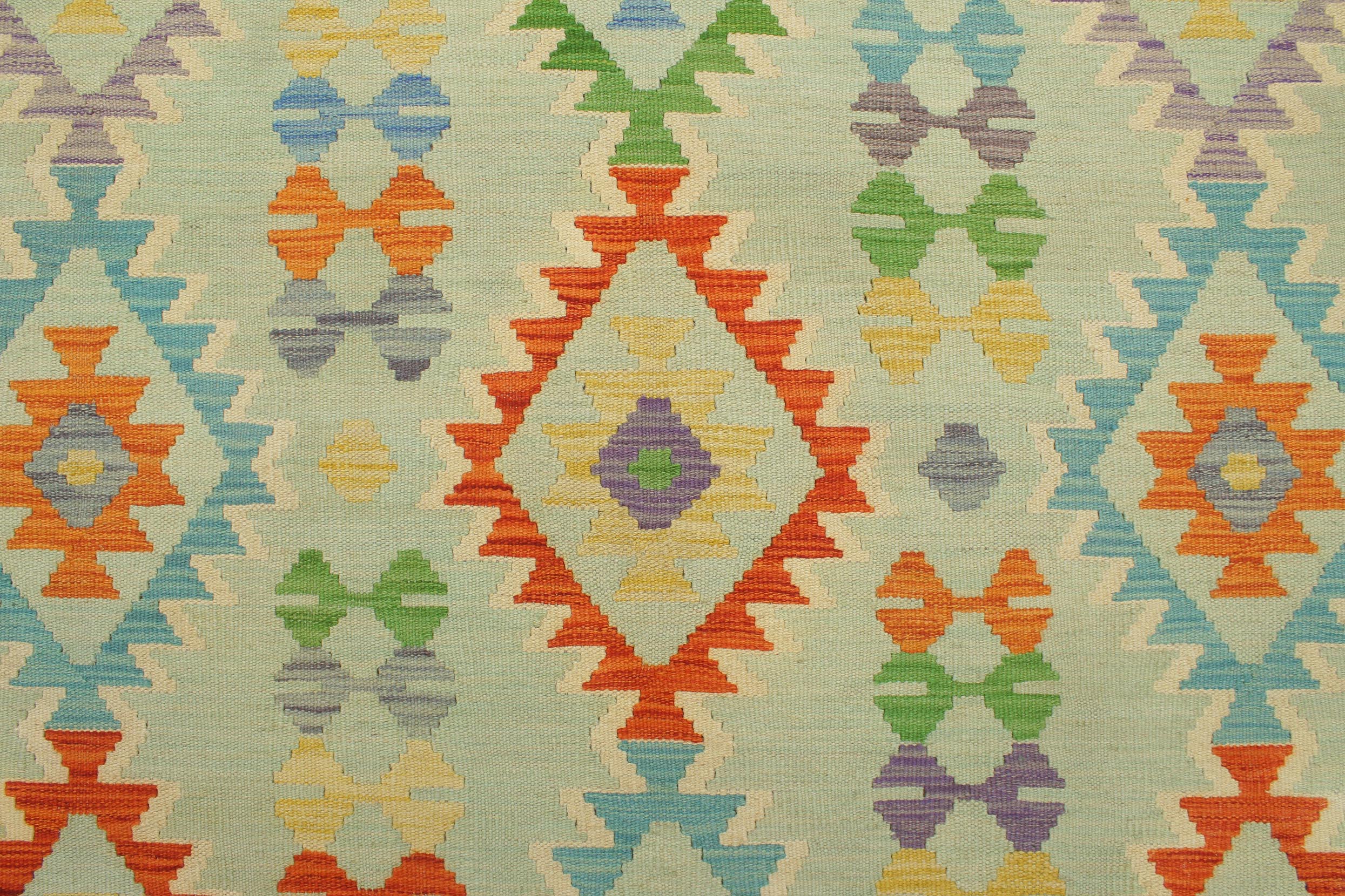 handmade Geometric Kilim Blue Rust Hand-Woven RECTANGLE 100% WOOL area rug 5x6