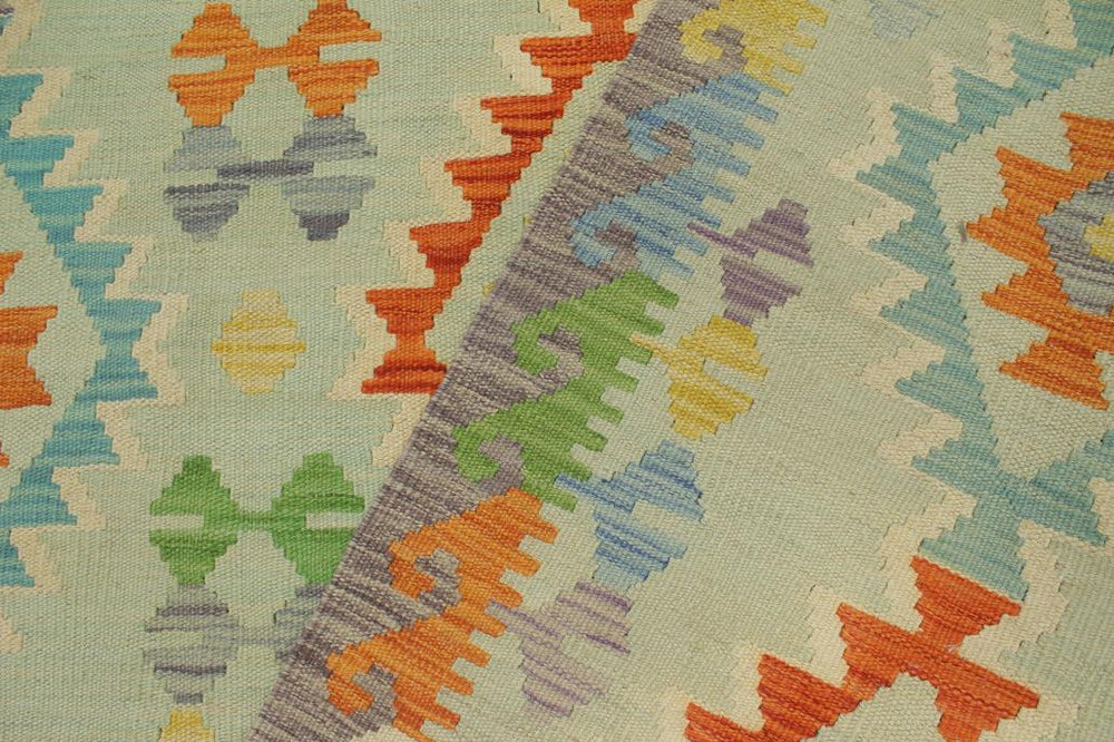 Flat Weave Kilim Antique Navaho Vintage handmade Geometric Kilim Blue Rust Hand-Woven Rectangle 100% Wool Area Rug 5x6 