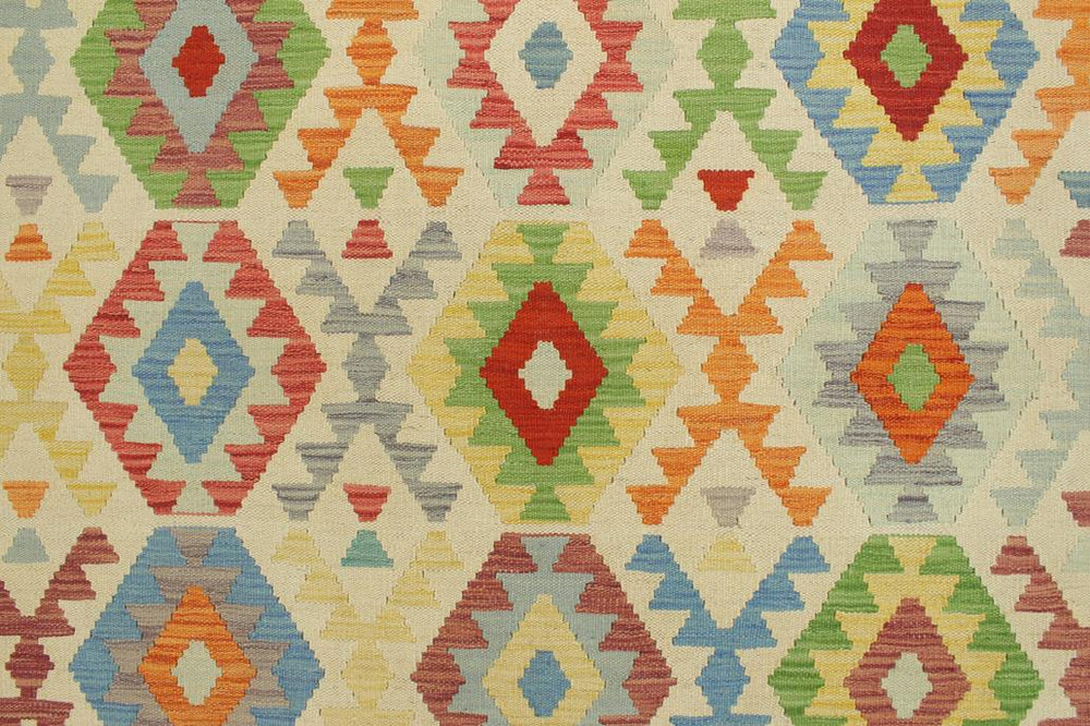Flat Weave Kilim Antique Navaho Vintage handmade Geometric Kilim Beige Red Hand-Woven Rectangle 100% Wool Area Rug 7x10 