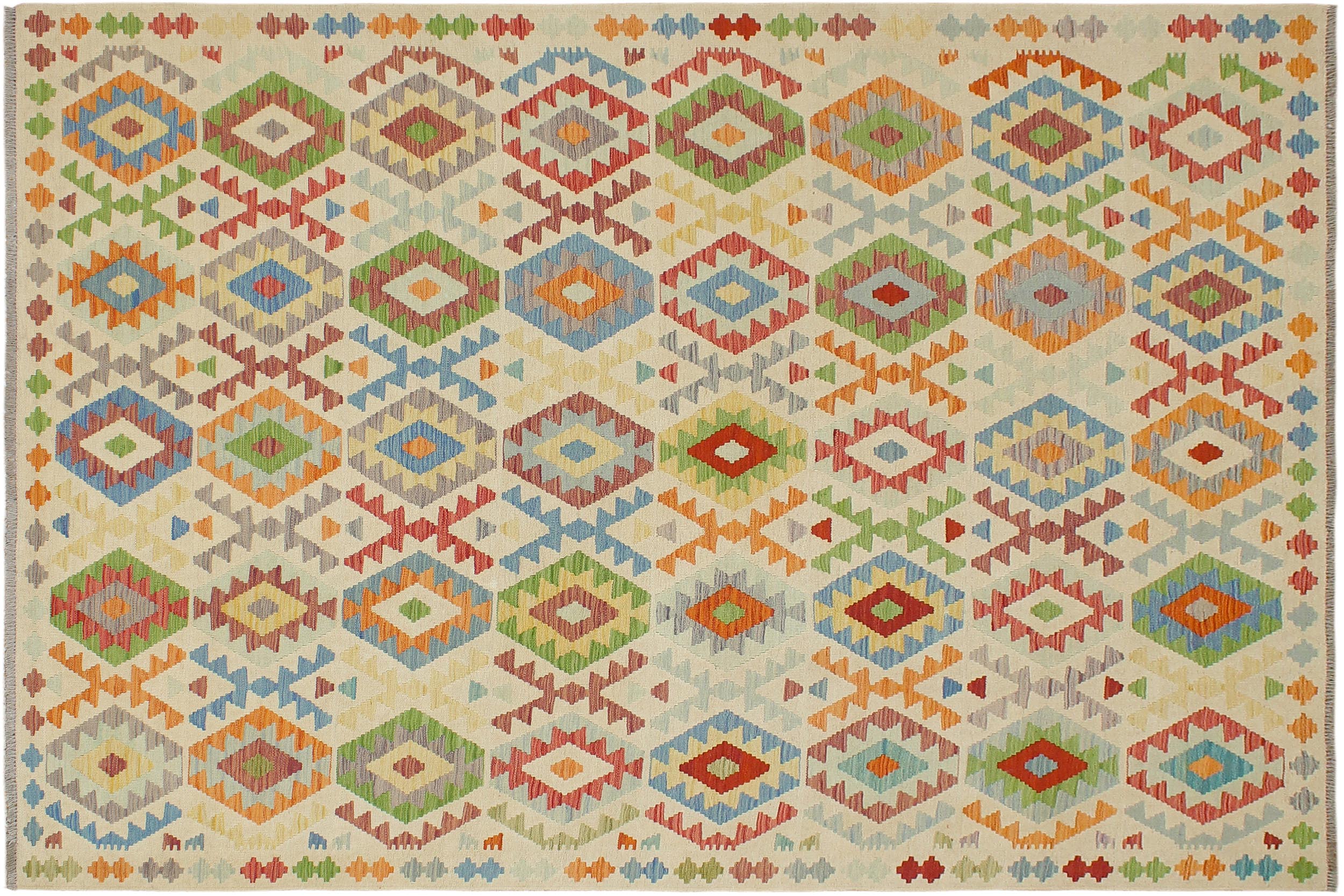 handmade Geometric Kilim Beige Red Hand-Woven RECTANGLE 100% WOOL area rug 7 x 10