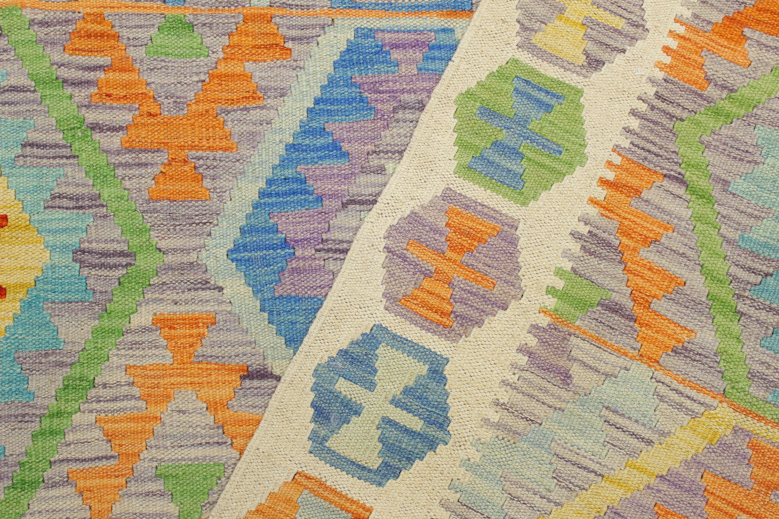 handmade Geometric Kilim Purple Beige Hand-Woven RECTANGLE 100% WOOL area rug 5 x 7