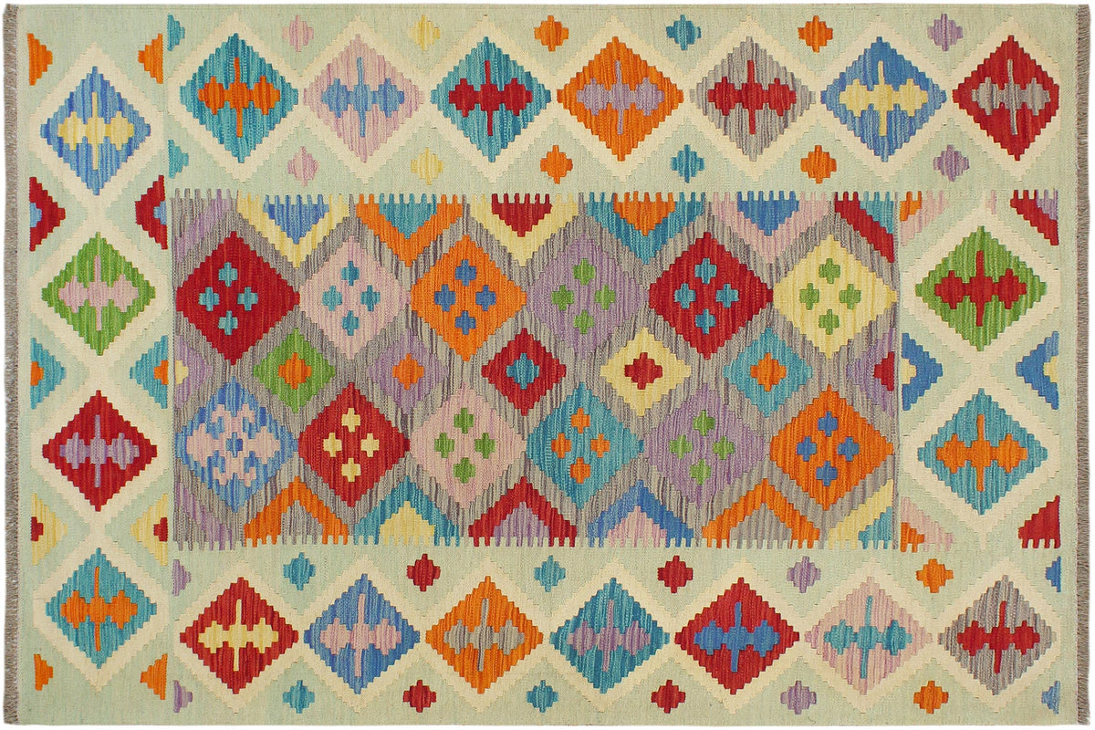 handmade Geometric Kilim Purple Blue Hand-Woven RECTANGLE 100% WOOL area rug 5 x 7