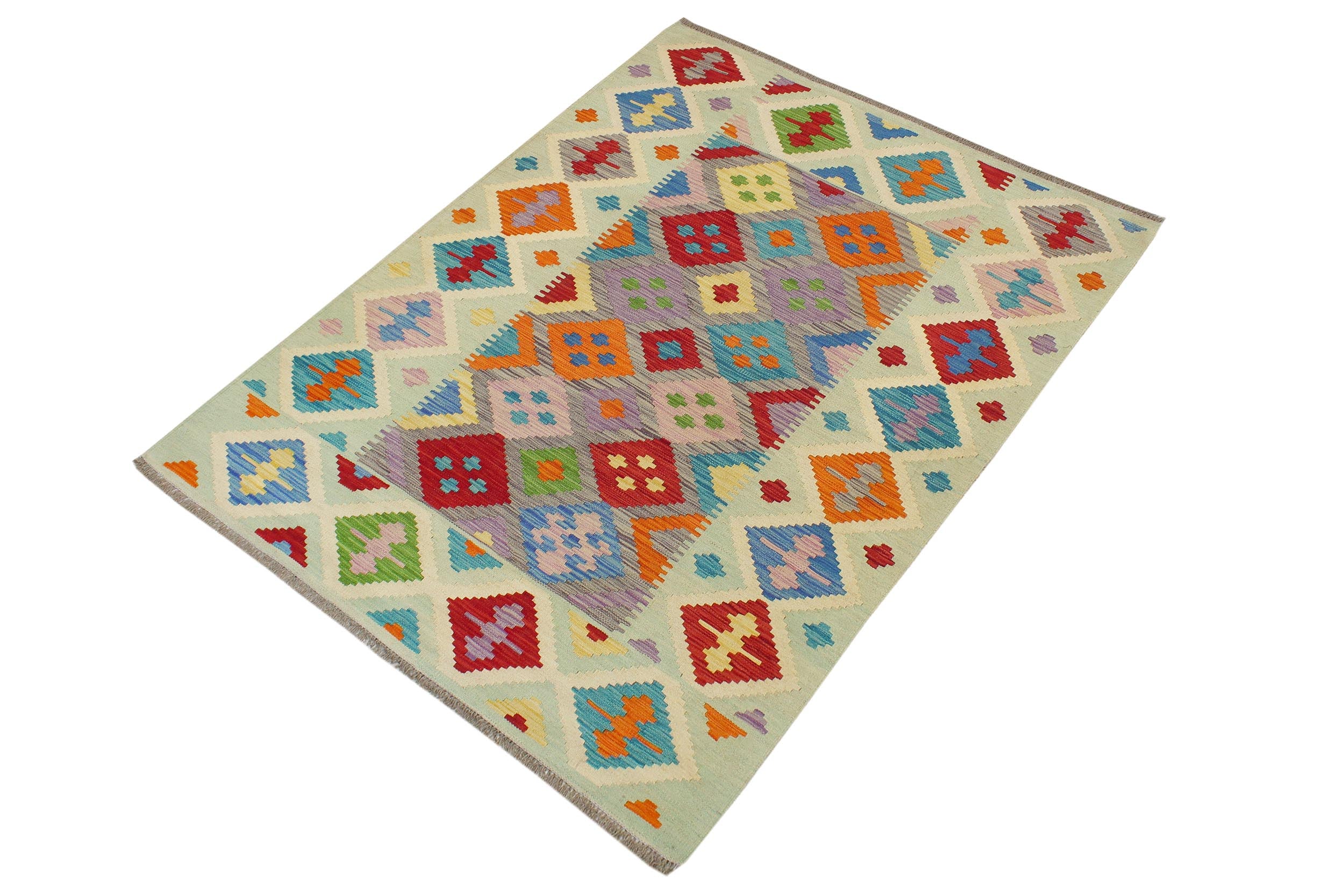 handmade Geometric Kilim Purple Blue Hand-Woven RECTANGLE 100% WOOL area rug 5 x 7