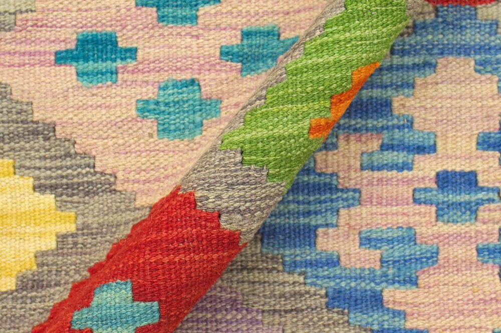 Flat Weave Kilim Antique Navaho Vintage handmade Geometric Kilim Purple Blue Hand-Woven Rectangle 100% Wool Area Rug 5x7 