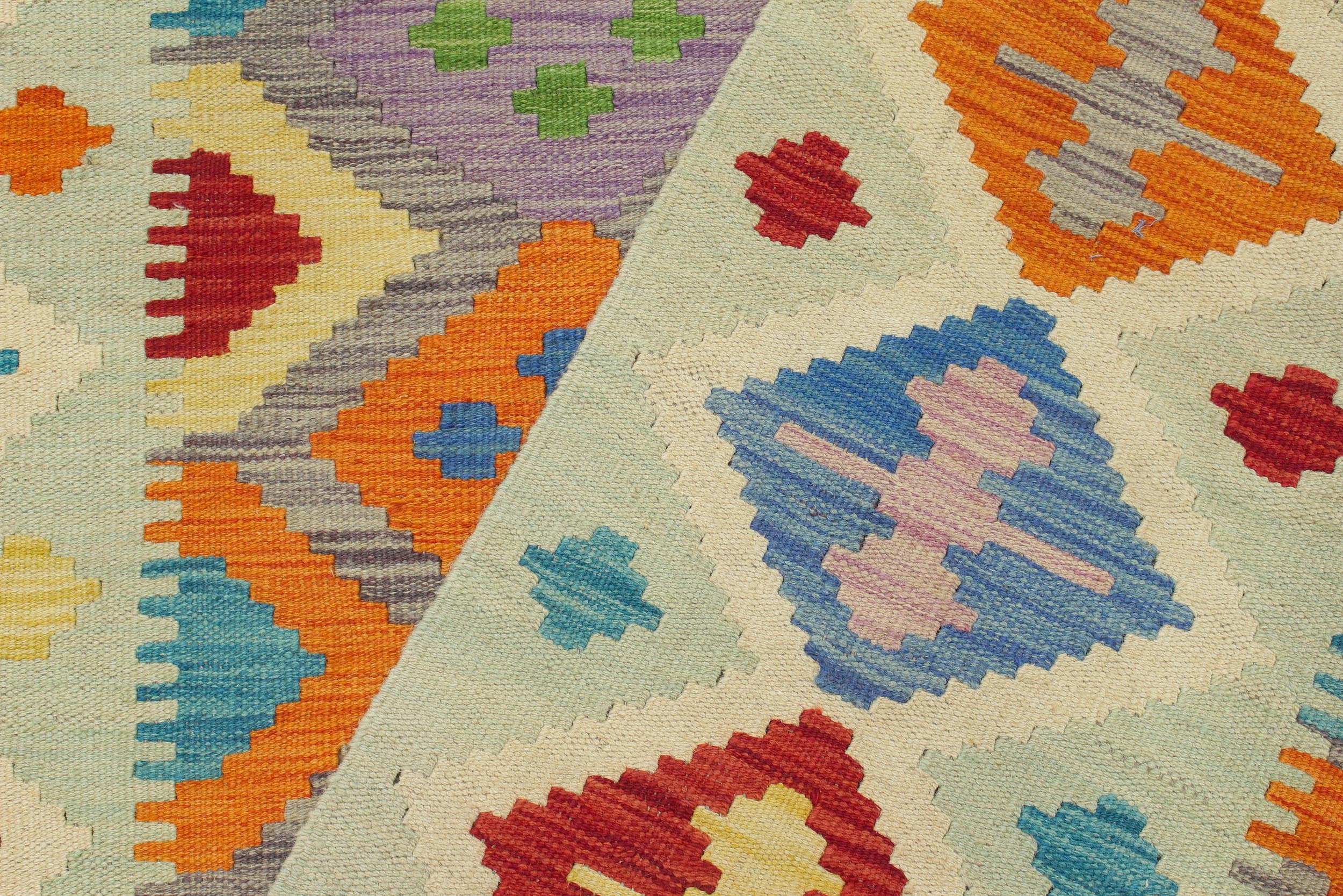 handmade Geometric Kilim Purple Blue Hand-Woven RECTANGLE 100% WOOL area rug 5 x 7