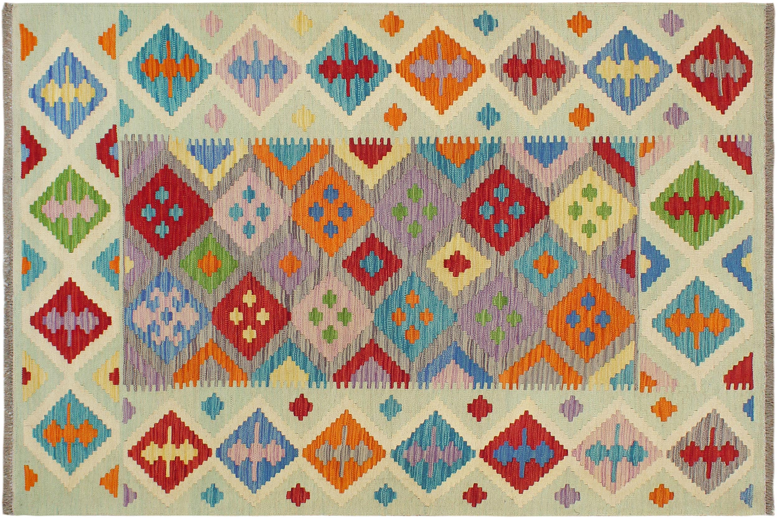 handmade Geometric Kilim Purple Blue Hand-Woven RECTANGLE 100% WOOL area rug 5 x 7