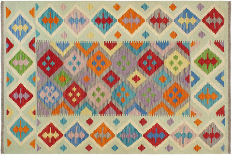 handmade Geometric Kilim Purple Blue Hand-Woven RECTANGLE 100% WOOL area rug 5 x 7