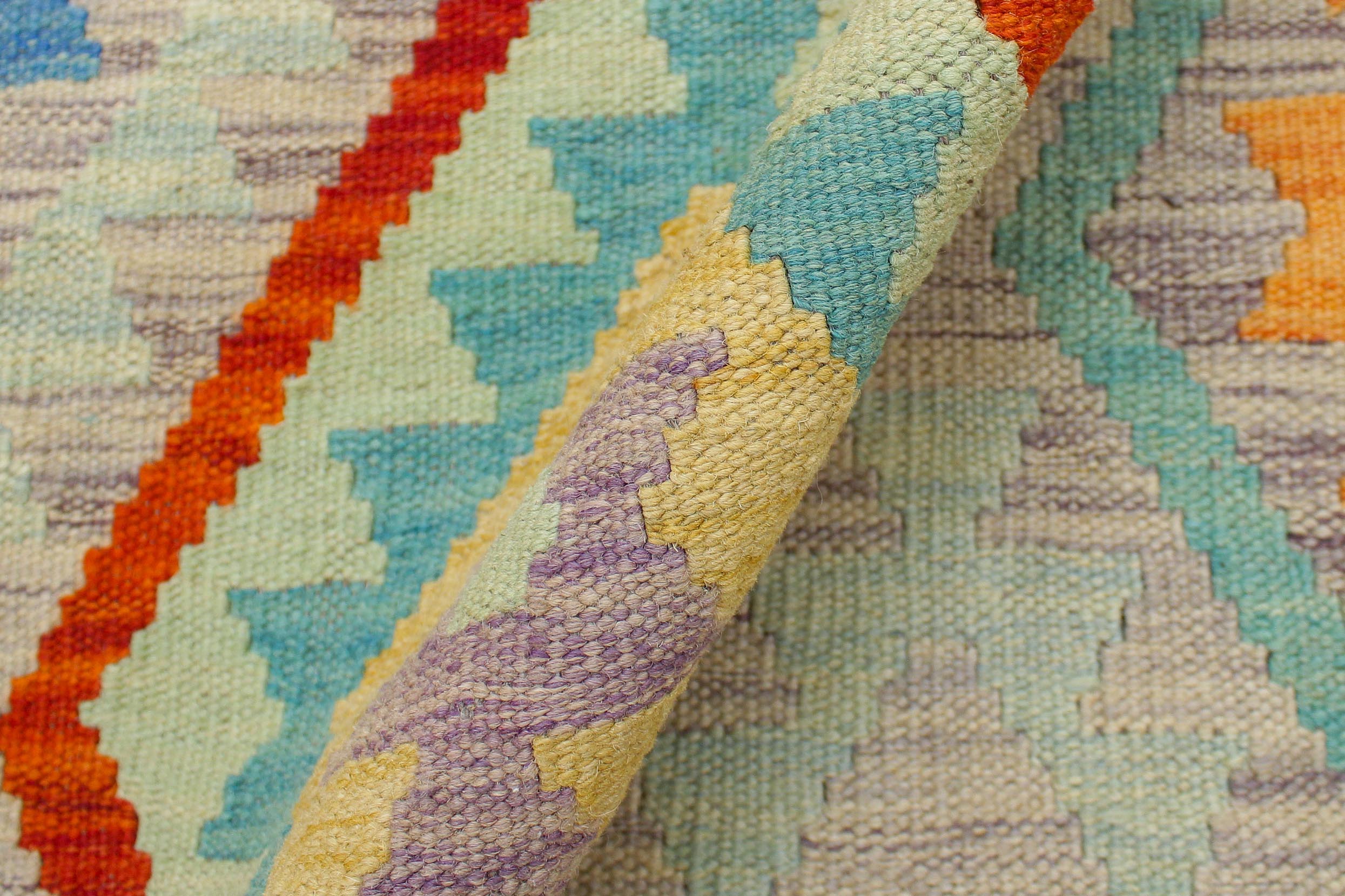 handmade Geometric Kilim Purple Beige Hand-Woven RECTANGLE 100% WOOL area rug 5x6