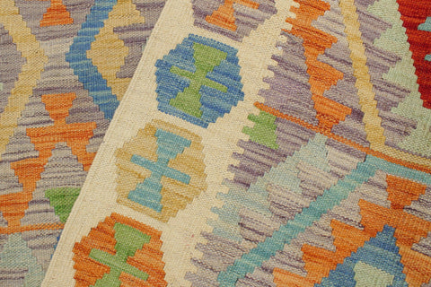 handmade Geometric Kilim Purple Beige Hand-Woven RECTANGLE 100% WOOL area rug 5x6
