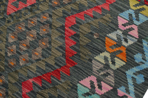 handmade Geometric Kilim Charcoal Red Hand-Woven RECTANGLE 100% WOOL area rug 6 x 8