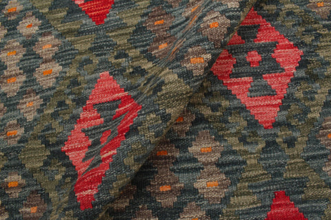 handmade Geometric Kilim Charcoal Red Hand-Woven RECTANGLE 100% WOOL area rug 6 x 8