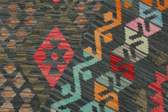 Flat Weave Kilim Antique Navaho Vintage handmade Geometric Kilim Charcoal Red Hand-Woven Rectangle 100% Wool Area Rug 6x8 