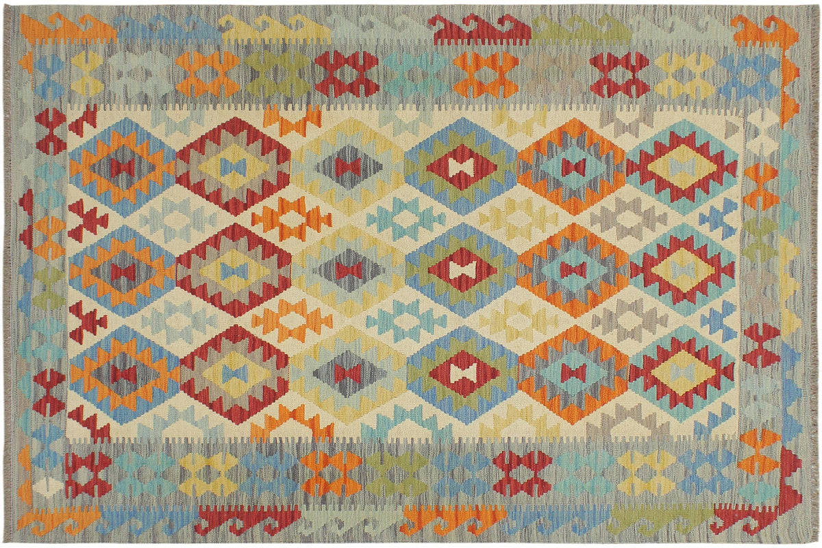 handmade Geometric Kilim Beige Gray Hand-Woven RECTANGLE 100% WOOL area rug 5 x 7