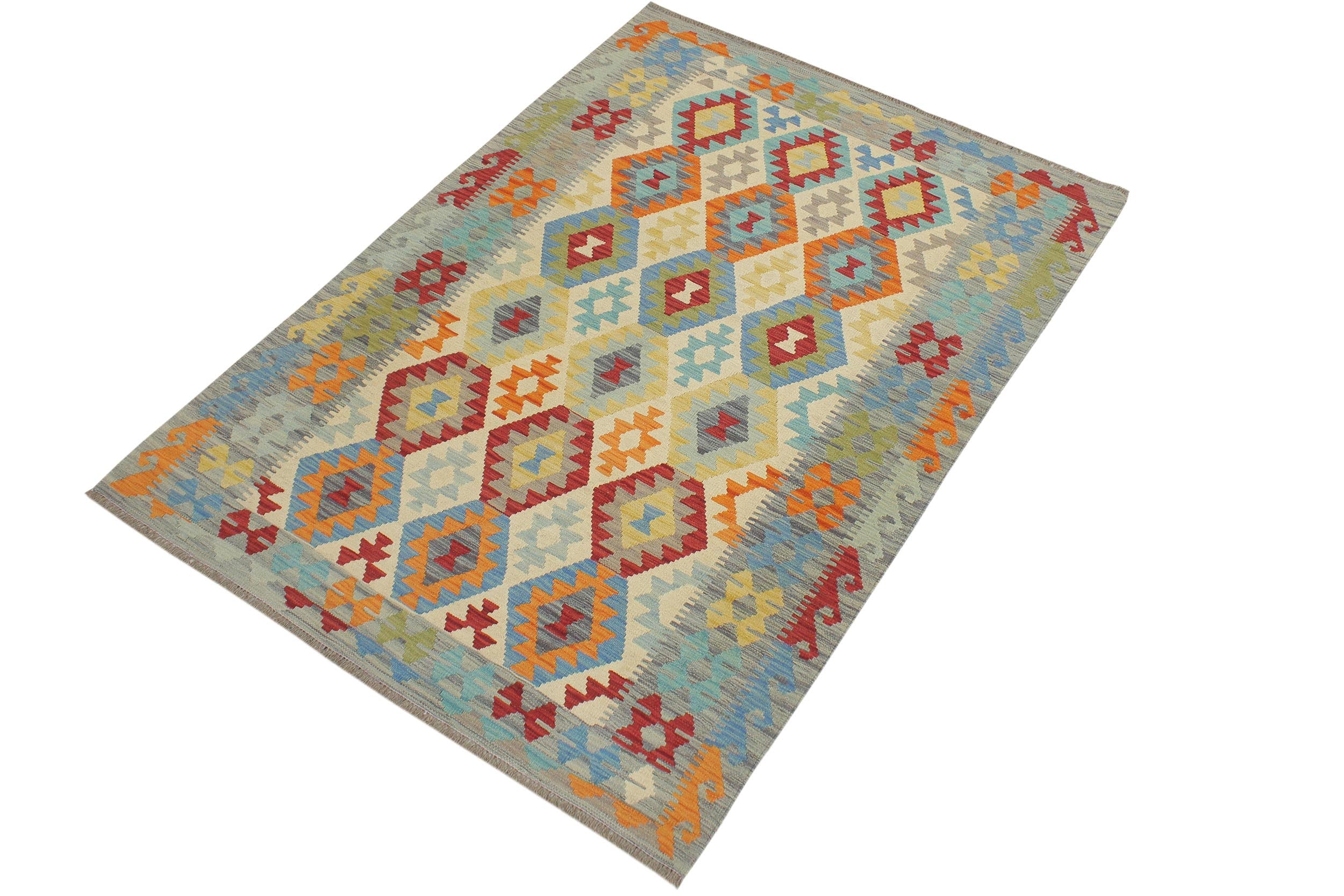 handmade Geometric Kilim Beige Gray Hand-Woven RECTANGLE 100% WOOL area rug 5 x 7