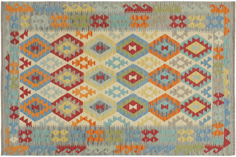 handmade Geometric Kilim Beige Gray Hand-Woven RECTANGLE 100% WOOL area rug 5 x 7