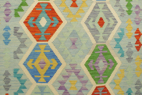 handmade Geometric Kilim Blue Rust Hand-Woven RECTANGLE 100% WOOL area rug 5 x 7
