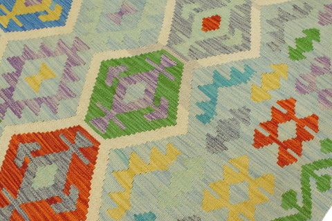 handmade Geometric Kilim Blue Rust Hand-Woven RECTANGLE 100% WOOL area rug 5 x 7