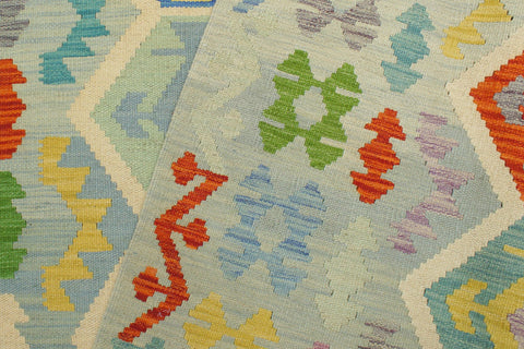 handmade Geometric Kilim Blue Rust Hand-Woven RECTANGLE 100% WOOL area rug 5 x 7