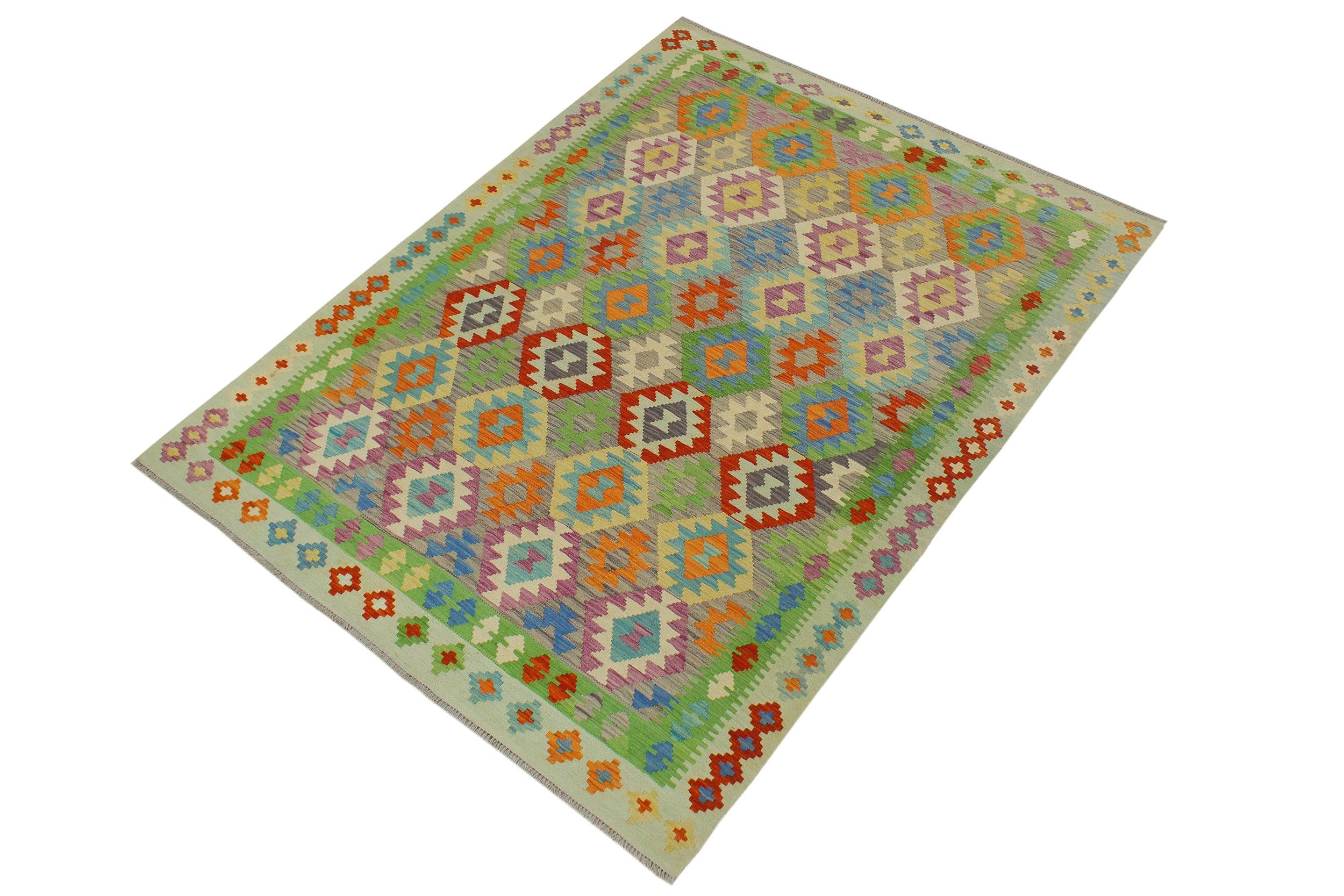 handmade Geometric Kilim Purple Blue Hand-Woven RECTANGLE 100% WOOL area rug 6 x 8