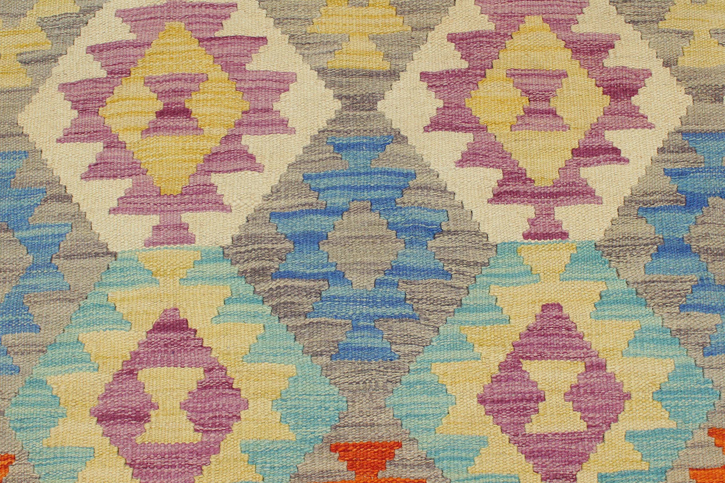 handmade Geometric Kilim Purple Blue Hand-Woven RECTANGLE 100% WOOL area rug 6 x 8