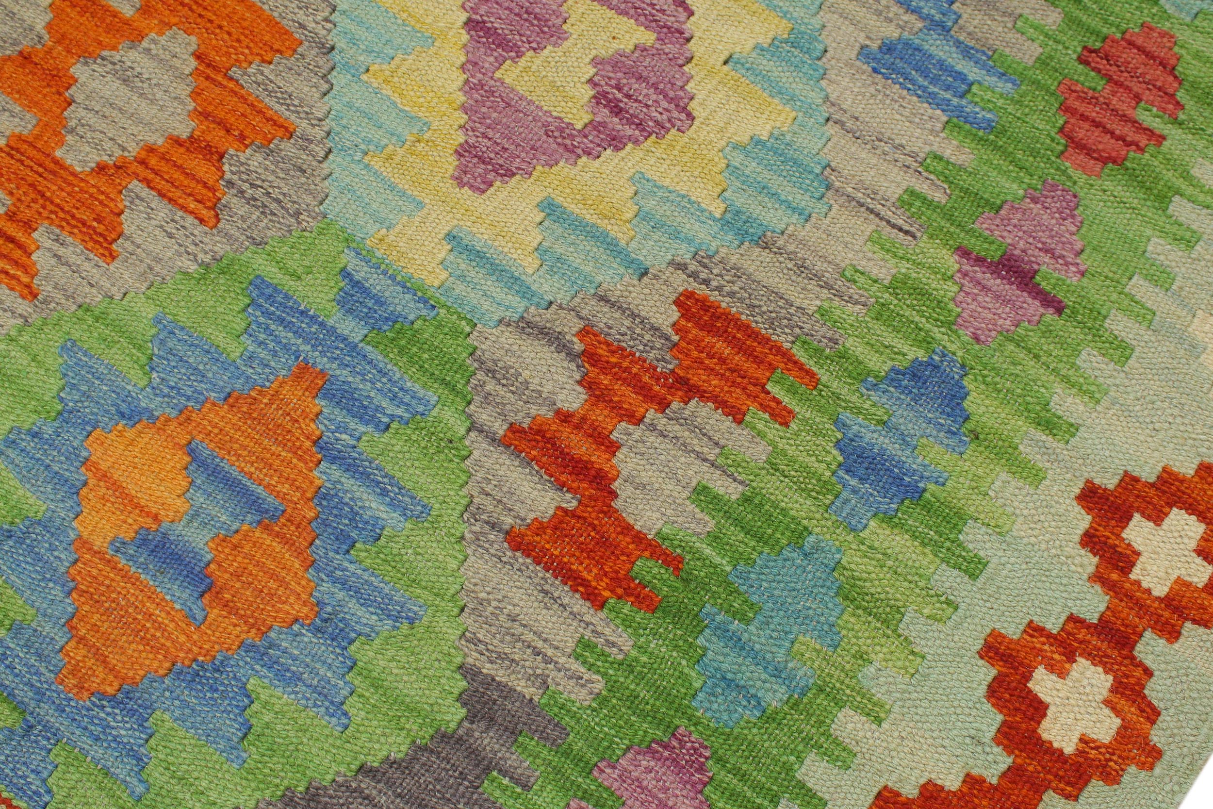 handmade Geometric Kilim Purple Blue Hand-Woven RECTANGLE 100% WOOL area rug 6 x 8