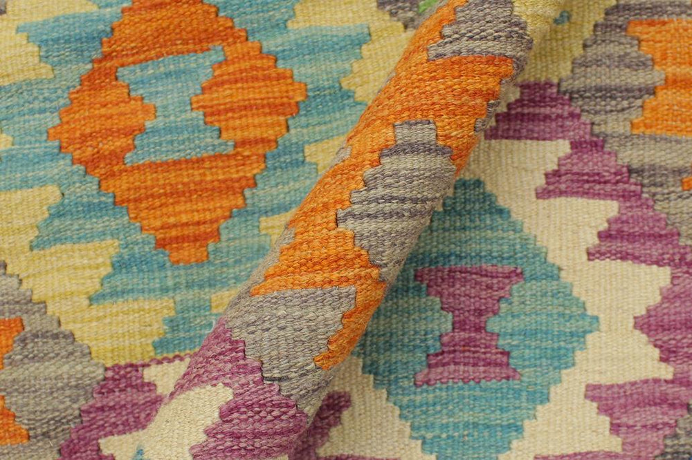 Flat Weave Kilim Antique Navaho Vintage handmade Geometric Kilim Purple Blue Hand-Woven Rectangle 100% Wool Area Rug 6x8 