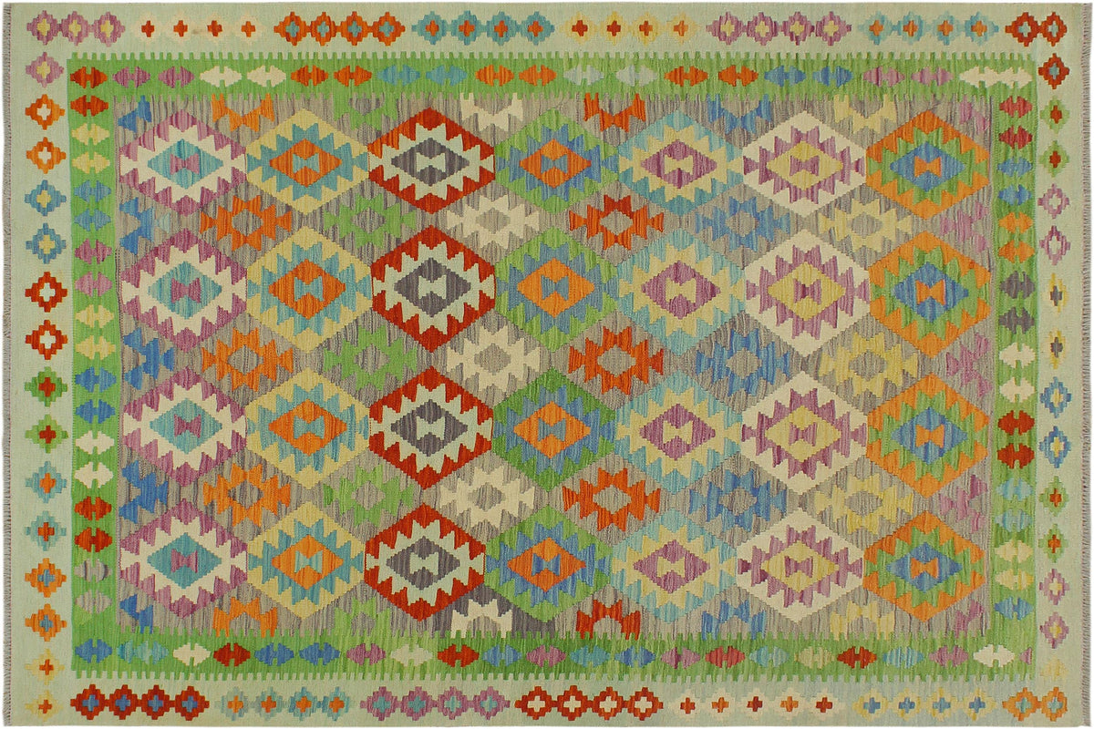 handmade Geometric Kilim Purple Blue Hand-Woven RECTANGLE 100% WOOL area rug 6 x 8