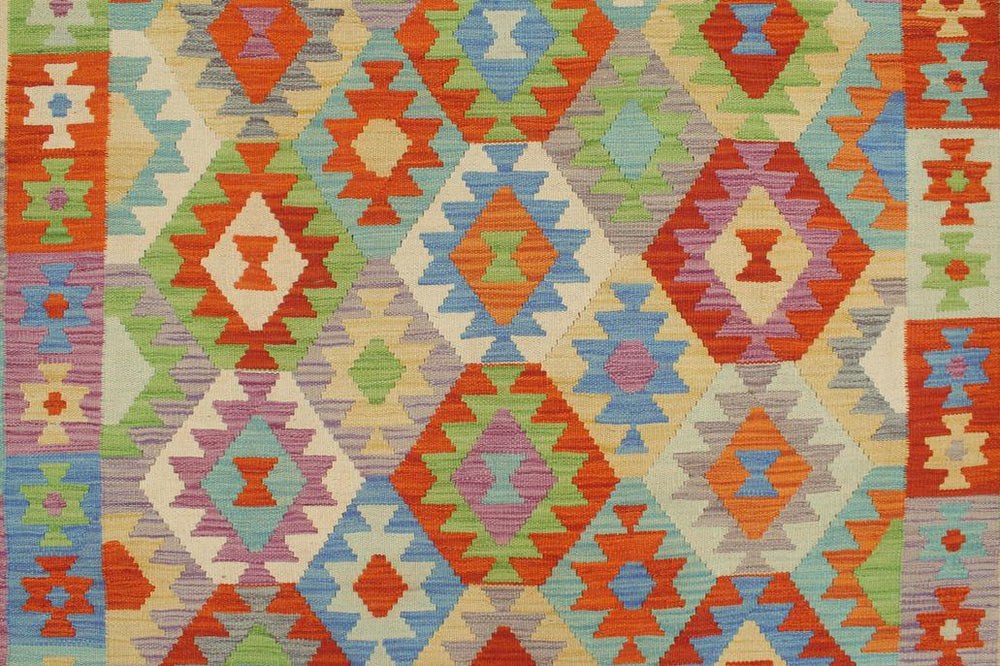 Flat Weave Kilim Antique Navaho Vintage handmade Geometric Kilim Rust Blue Hand-Woven Rectangle 100% Wool Area Rug 6x8 