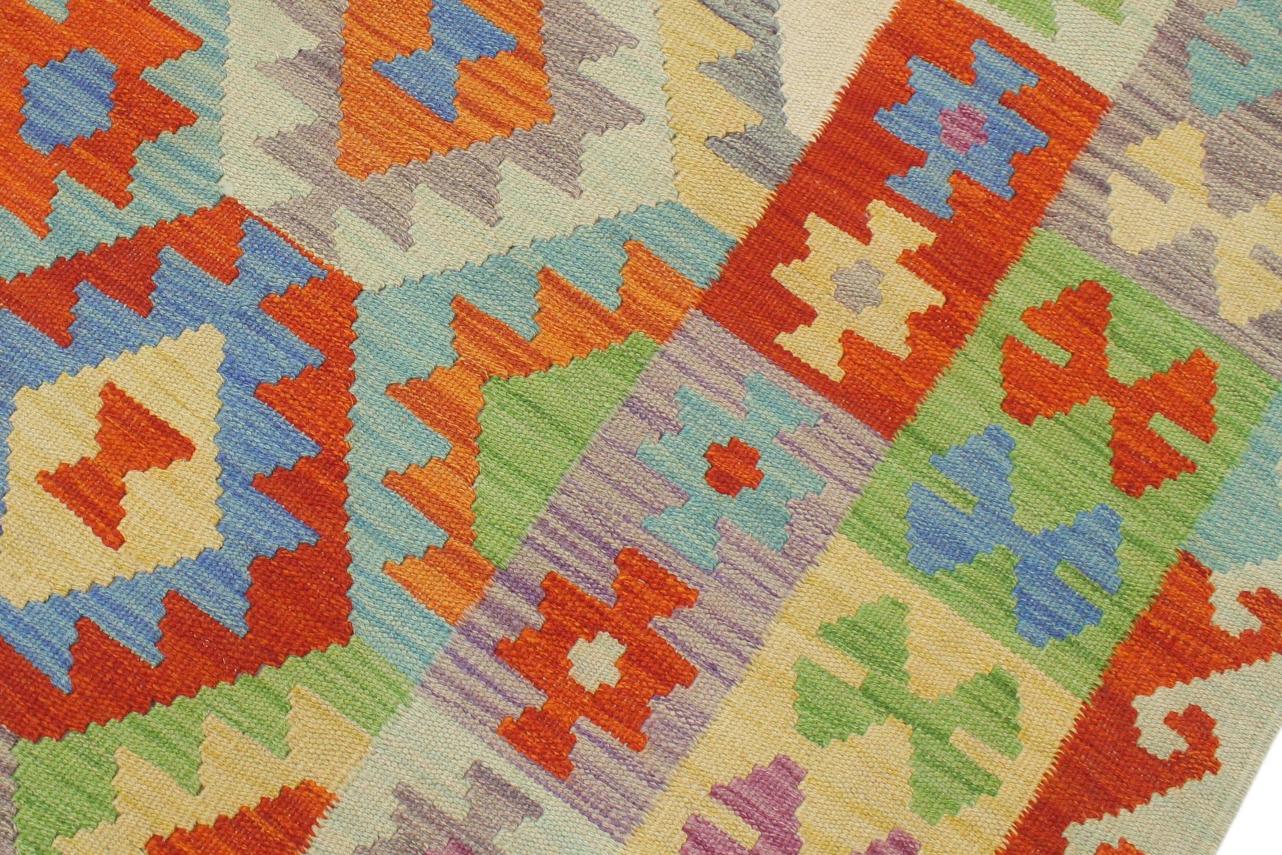 handmade Geometric Kilim Rust Blue Hand-Woven RECTANGLE 100% WOOL area rug 6 x 8