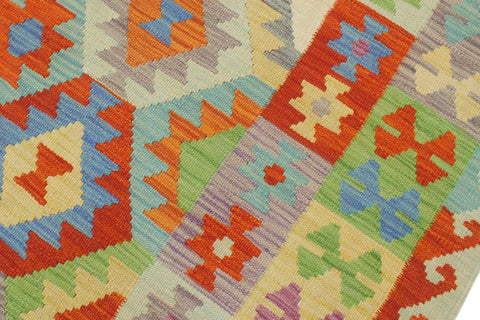handmade Geometric Kilim Rust Blue Hand-Woven RECTANGLE 100% WOOL area rug 6 x 8