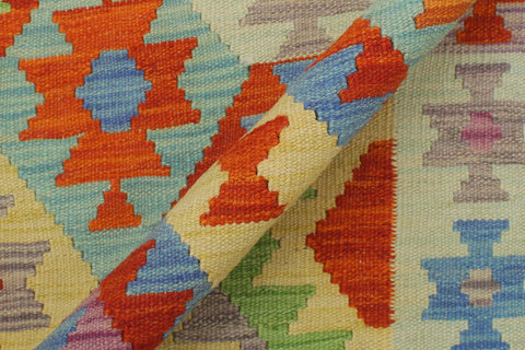 handmade Geometric Kilim Rust Blue Hand-Woven RECTANGLE 100% WOOL area rug 6 x 8
