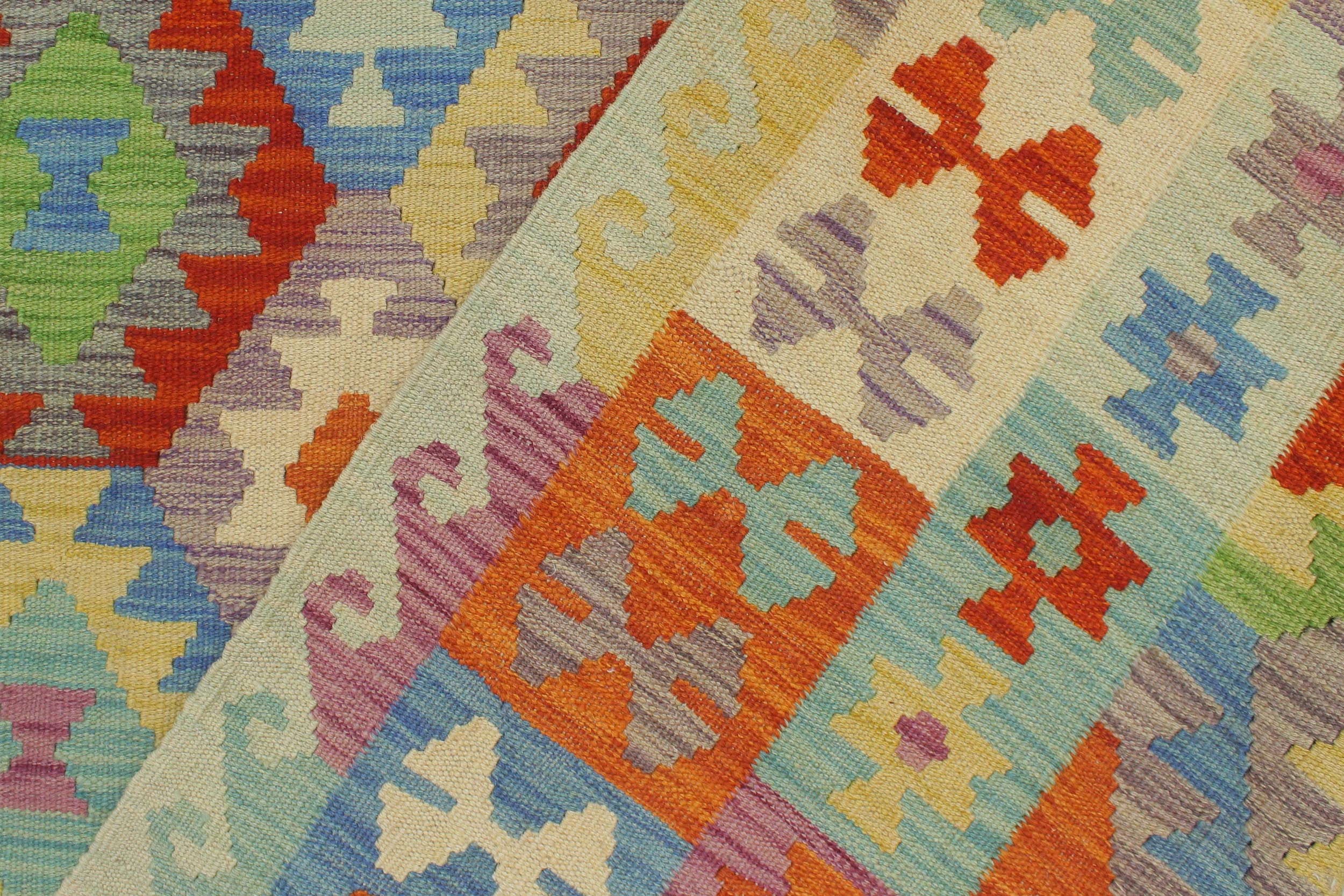 handmade Geometric Kilim Rust Blue Hand-Woven RECTANGLE 100% WOOL area rug 6 x 8