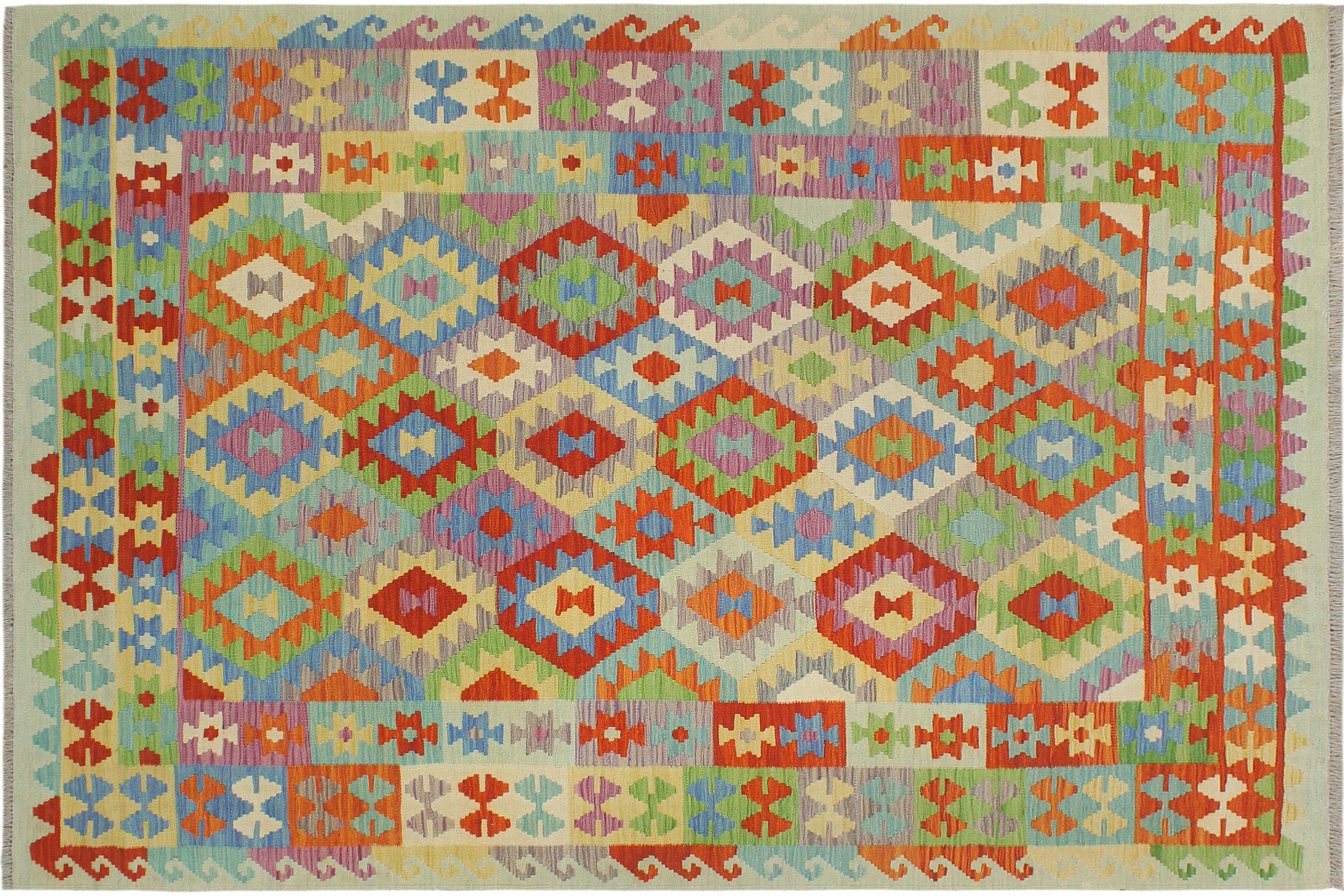 handmade Geometric Kilim Rust Blue Hand-Woven RECTANGLE 100% WOOL area rug 6 x 8