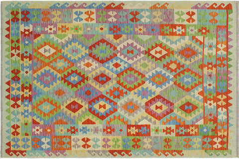 handmade Geometric Kilim Rust Blue Hand-Woven RECTANGLE 100% WOOL area rug 6 x 8