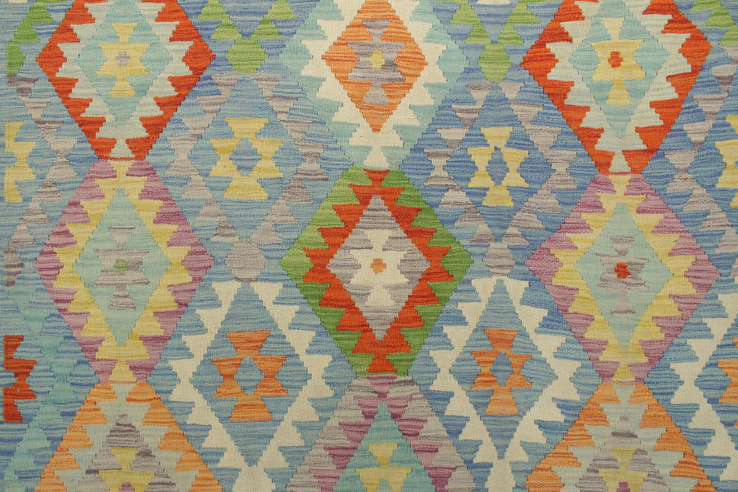 handmade Geometric Kilim Blue Rust Hand-Woven RECTANGLE 100% WOOL area rug 5 x 7
